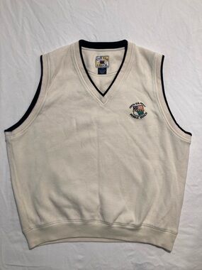 Cutter & Buck Cream V-Neck Sweater Vest with Navy Trim (063)